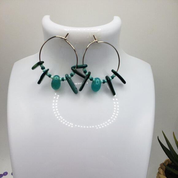 Hand Made Earrings Hoopes With Glass Beads - Picture 1 of 3